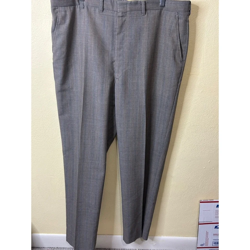 Vintage Mens Grey Striped Two Button Wool Blend Suit Blazer‎ and Trousers Set